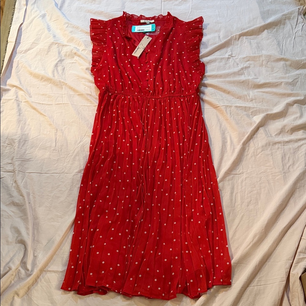 Les Serein Red Pleated Midi Dress